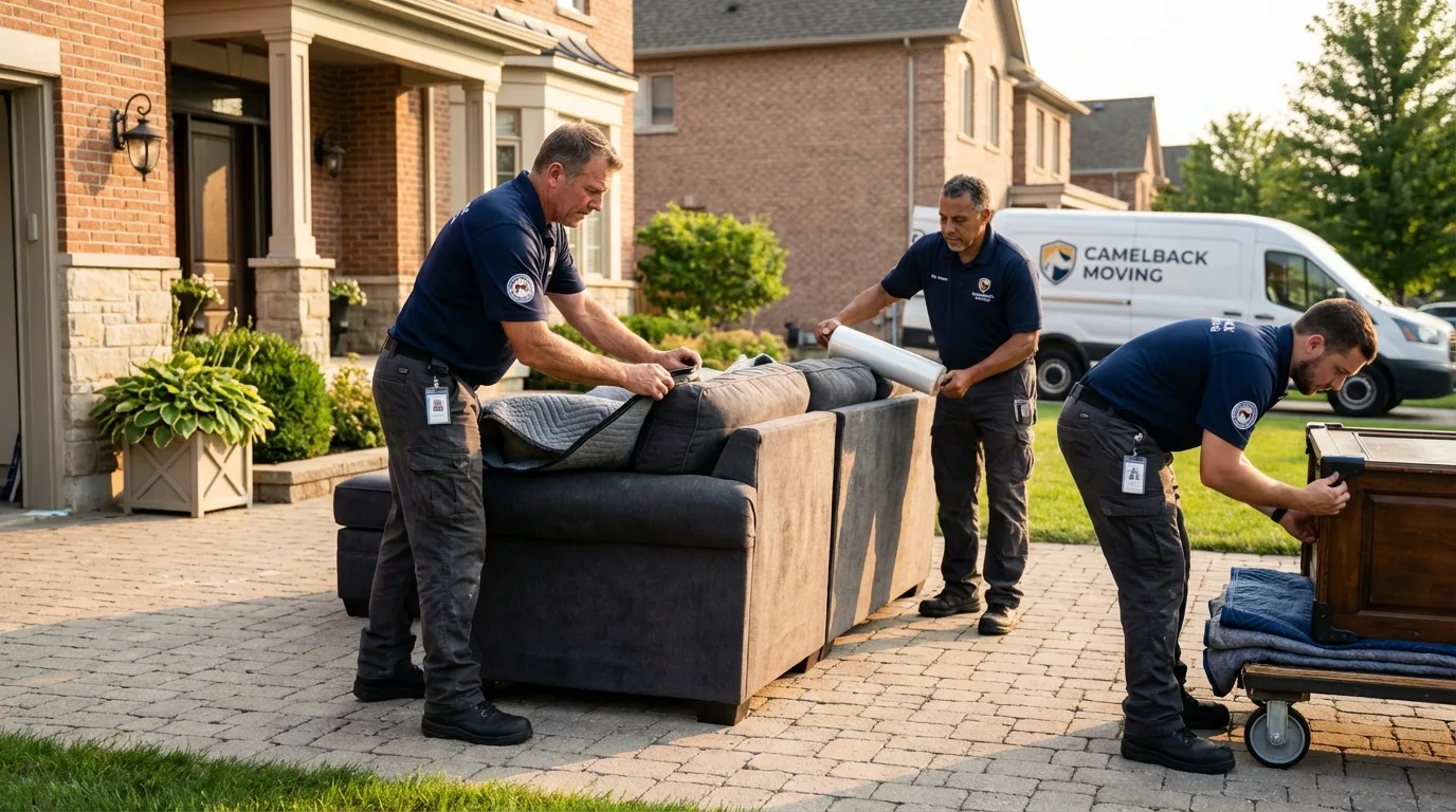 Large estate moving crew wrapping furniture in Elkridge, MD
